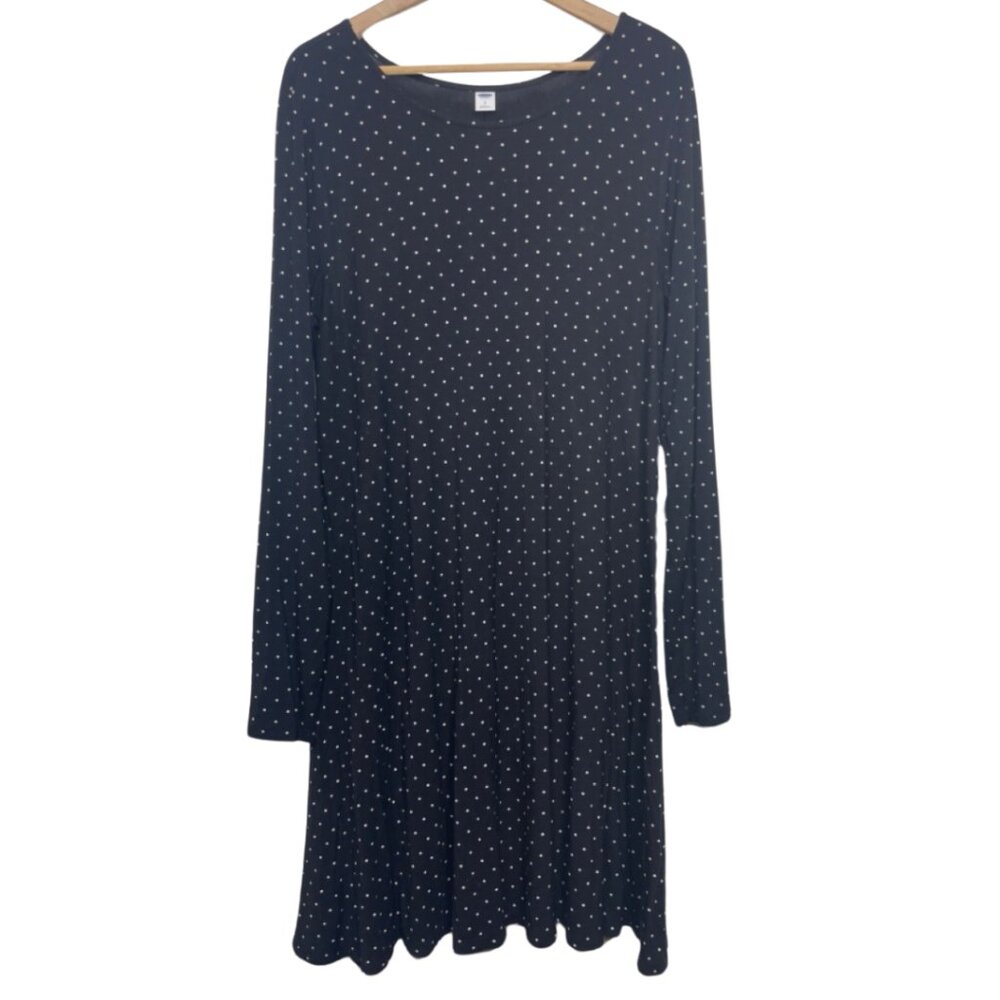 OLD NAVY | Women's Black & White Polka Dot Long Sleeve Swing Dress | Size L
